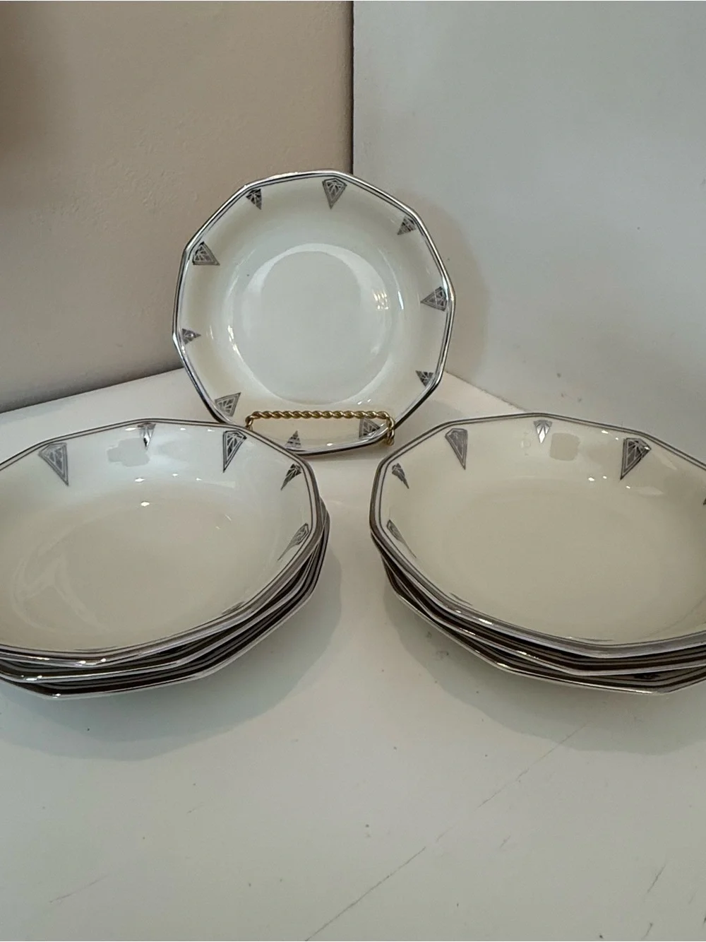 Community China Deauville Bavaria Berry Dessert Bowl Art Deco Platinum Trim 5.5”